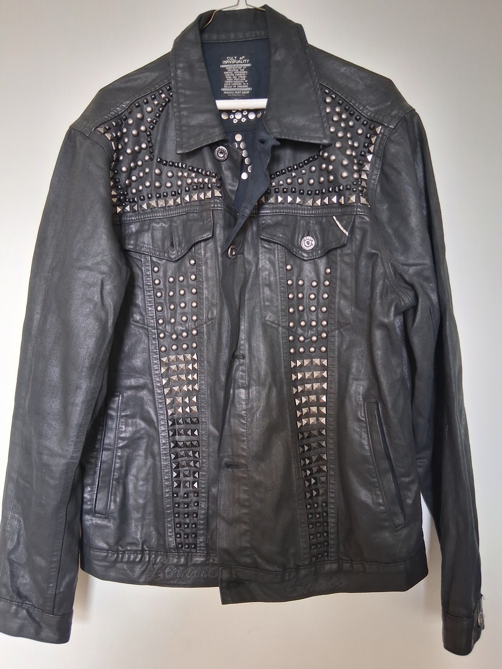 Cult of Individuality Black Studded Leather Bomber Jacket